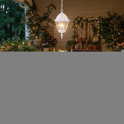 Distressed White Beveled Glass Outdoor Hanging Light