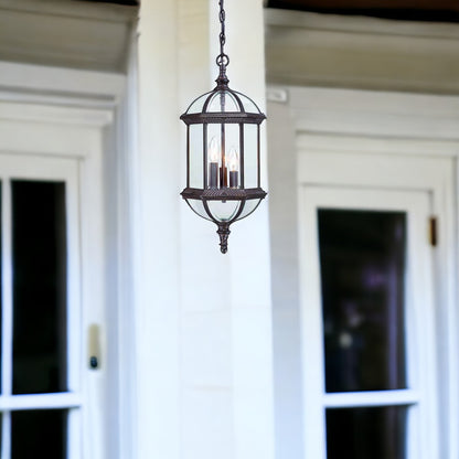 Three Light Dark Brown Eastern Lantern Hanging Light