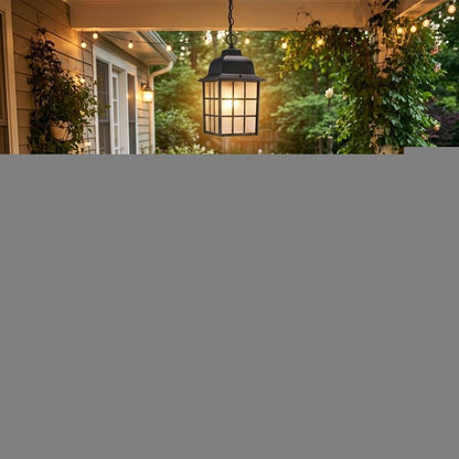 Matte Black Window Pane Lantern Hanging Light