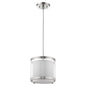 White and Silver Hanging Light with Fabric Shade