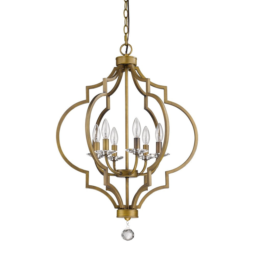 Gold and White Candle Style Six Light Metal Dimmable Chandelier