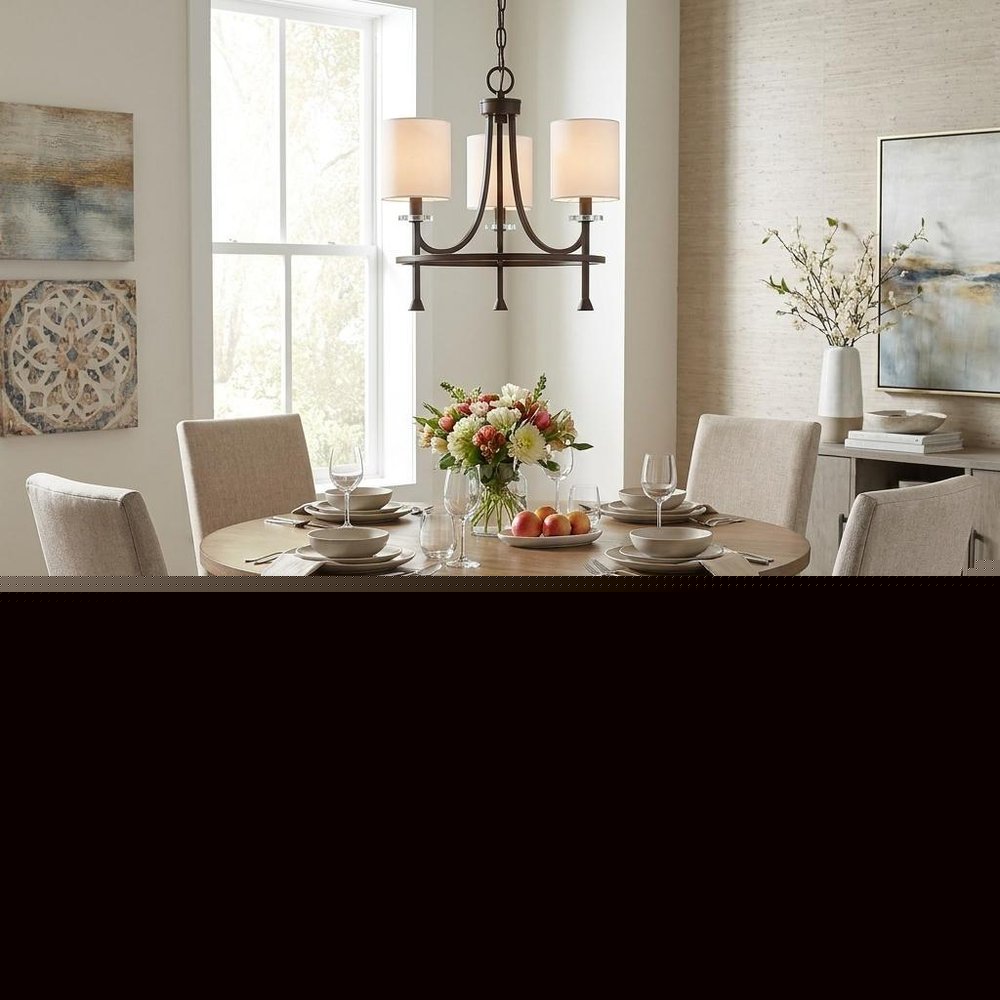 Bronze Candle Style Three Light Metal Dimmable Chandelier With White Shades