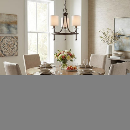Bronze Candle Style Three Light Metal Dimmable Chandelier With White Shades