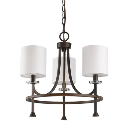 Bronze Candle Style Three Light Metal Dimmable Chandelier With White Shades