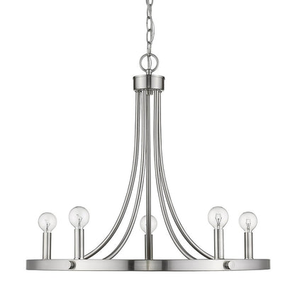 Silver Candle Style Five Light Metal Dimmable Chandelier