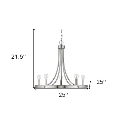 Silver Candle Style Five Light Metal Dimmable Chandelier