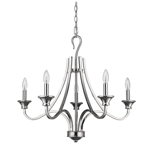 Nickel Candle Style Five Light Metal Dimmable Chandelier