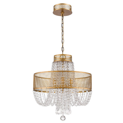 Gold Four Light Metal and Crystals Dimmable Chandelier With Shades