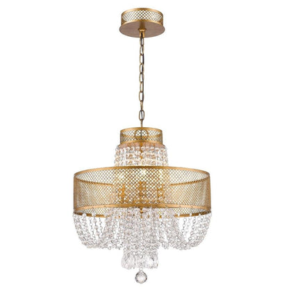 Gold Four Light Metal and Crystals Dimmable Chandelier With Shades
