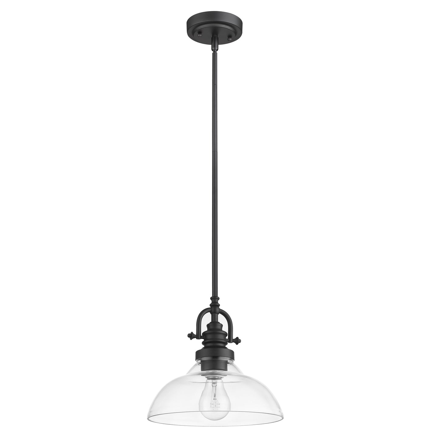 Matte Black Hanging Light with Glass Dome Shade