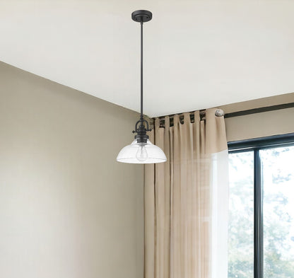 Matte Black Hanging Light with Glass Dome Shade