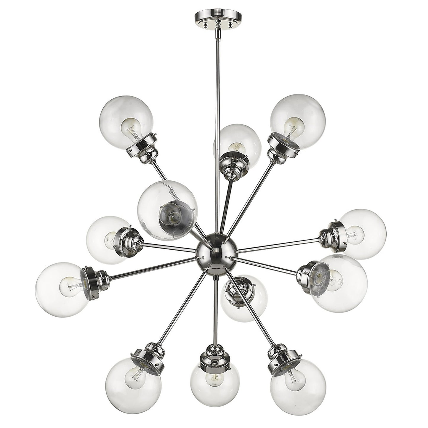 Silver Sputnik Twelve Light Metal Dimmable Chandelier With Clear Shades