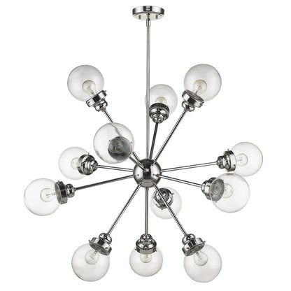 Silver Sputnik Twelve Light Metal Dimmable Chandelier With Clear Shades