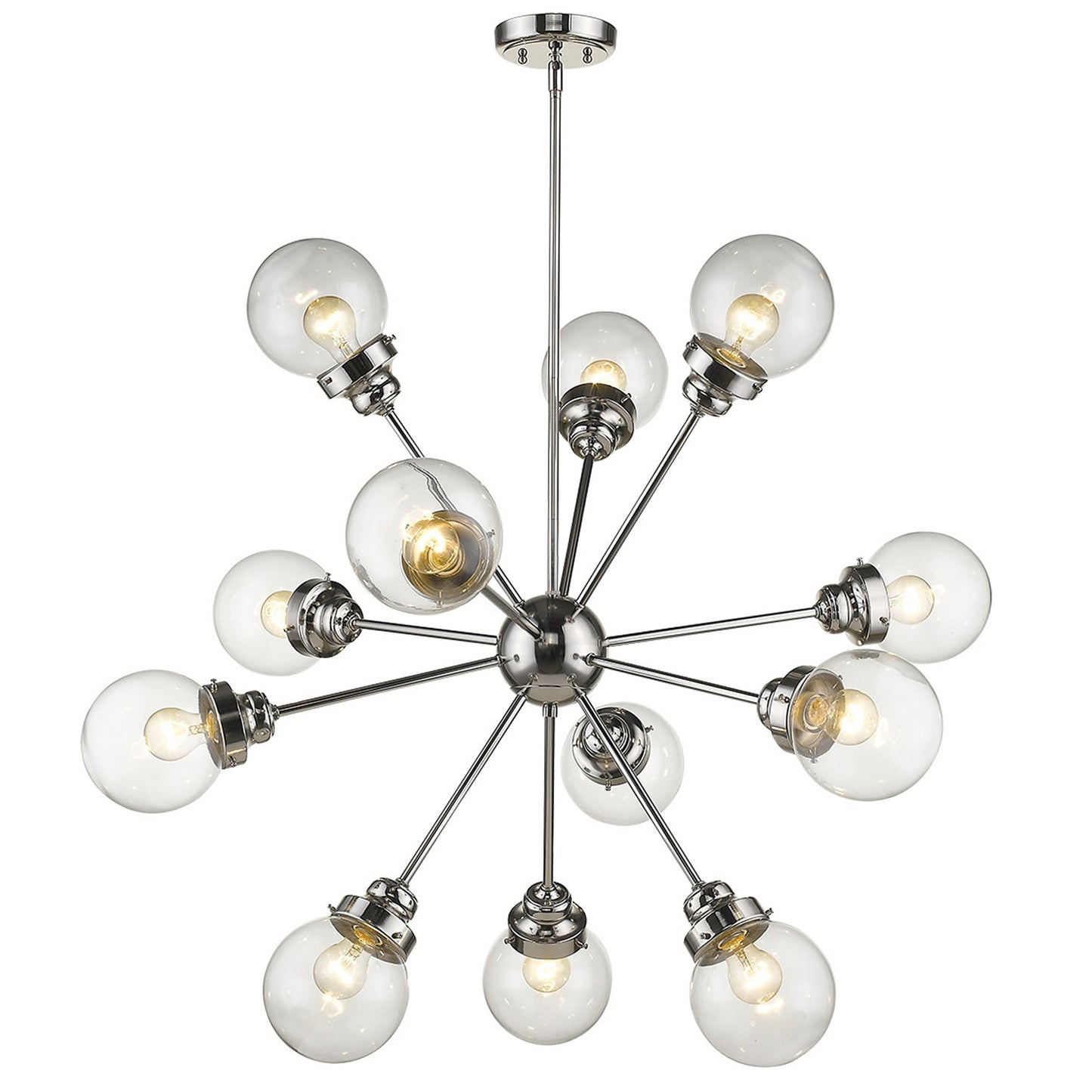 Silver Sputnik Twelve Light Metal Dimmable Chandelier With Clear Shades