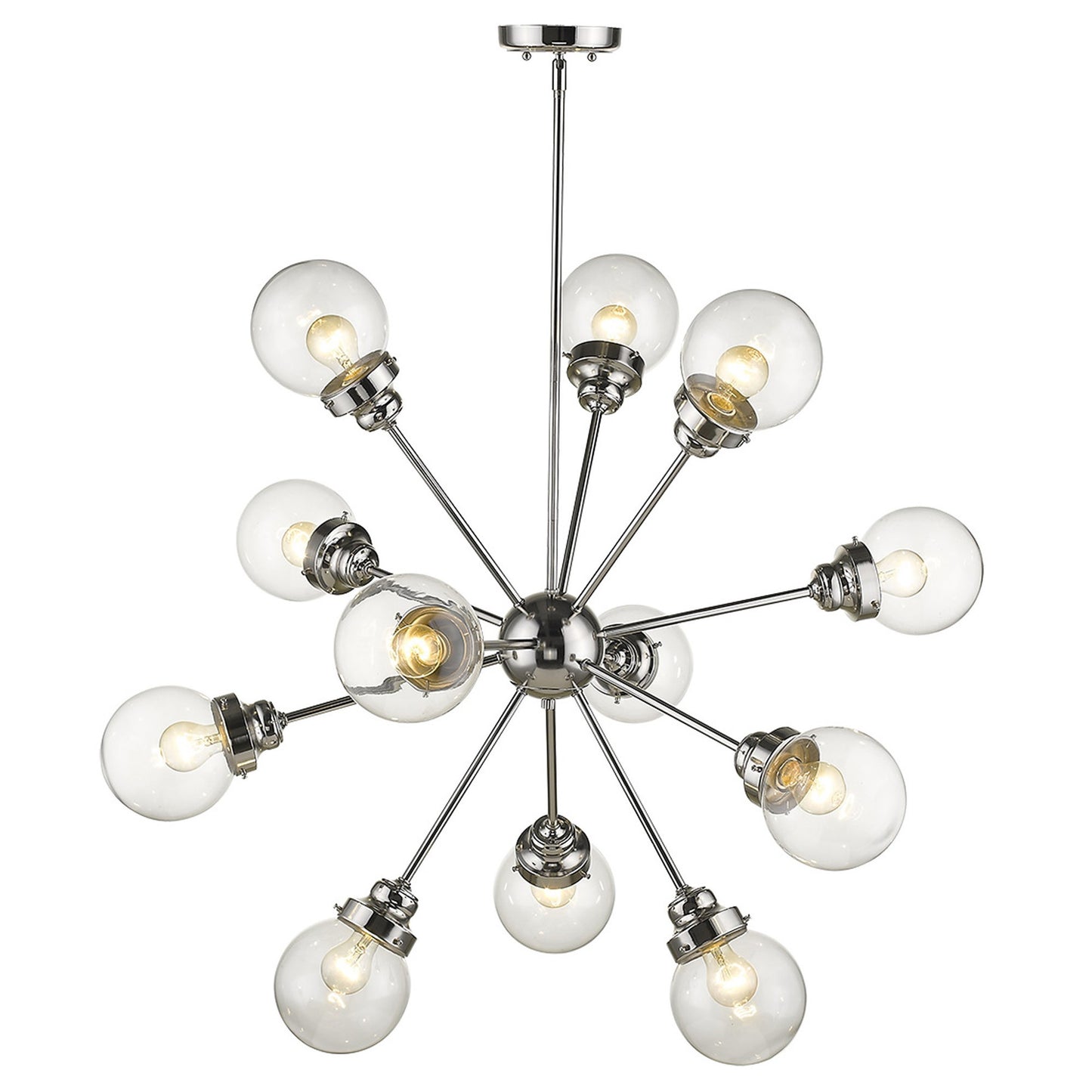 Silver Sputnik Twelve Light Metal Dimmable Chandelier With Clear Shades