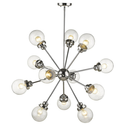 Silver Sputnik Twelve Light Metal Dimmable Chandelier With Clear Shades