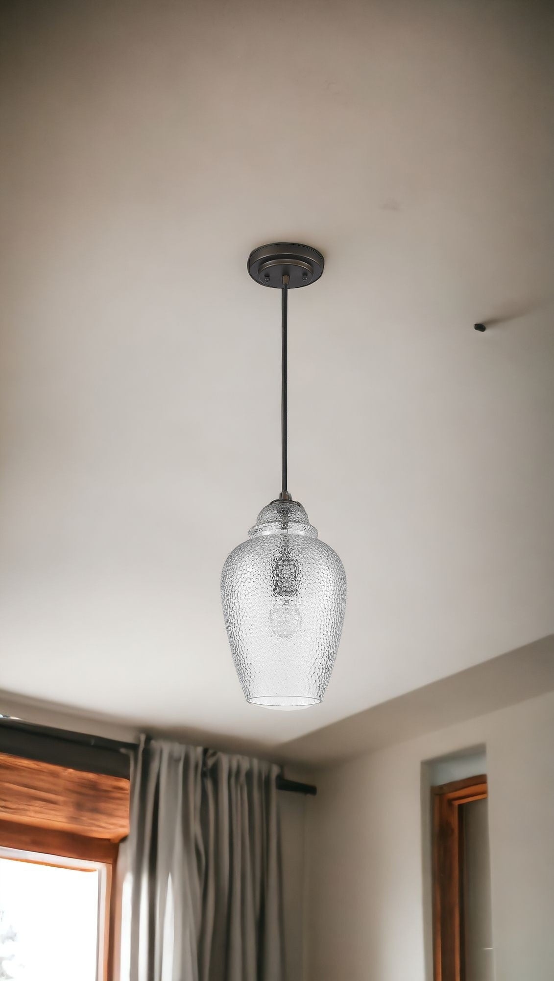 Antique Bronze Hanging Light with Textured Glass Shade