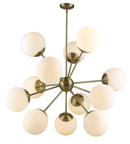 Brass Sputnik Twelve Light Frosted Metal Dimmable Chandelier With White Shades