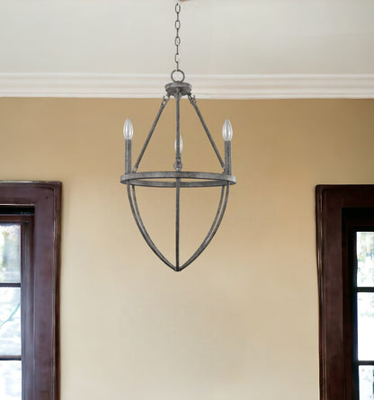 Ash Gray Candle Style Three Light Metal Dimmable Chandelier