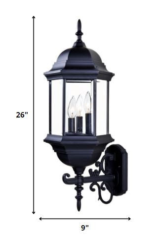 Three Light Matte Black Domed Glass Lantern Wall Light