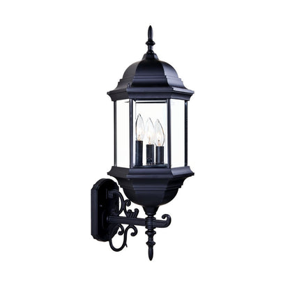 Three Light Matte Black Domed Glass Lantern Wall Light