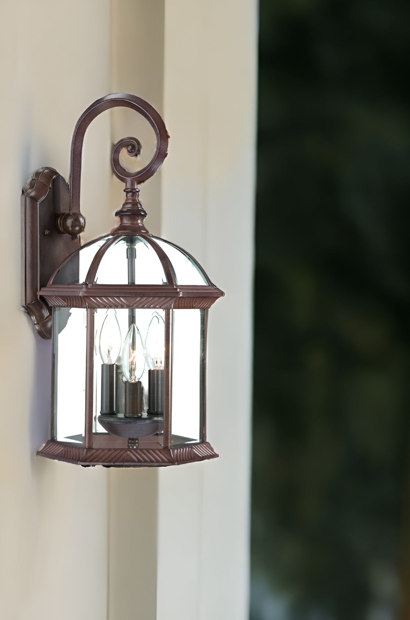 Three Light Dark Brown Eastern Lantern Wall Light