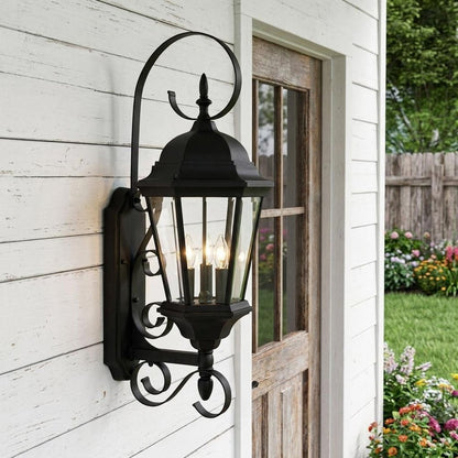 Three Light Matte Black Swing Arm Lantern Wall Light