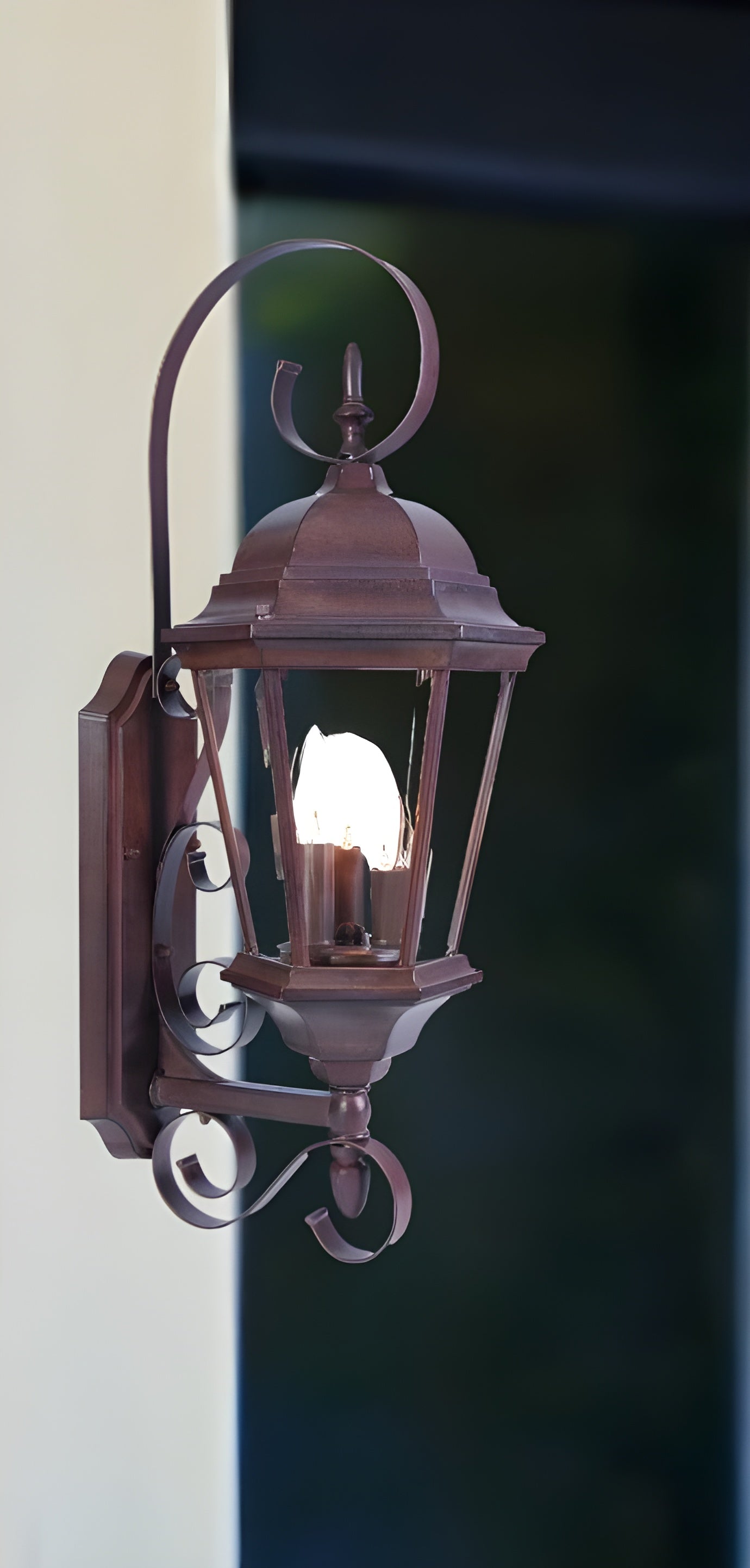 Three Light Dark Brown Swing Arm Lantern Wall Light