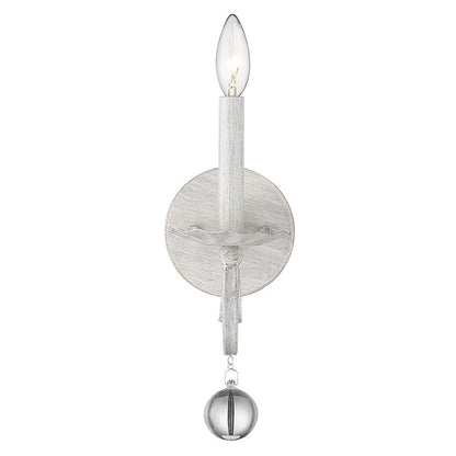 12" Off White Rustic Metal Candle Wall Light With Hanging Crystal
