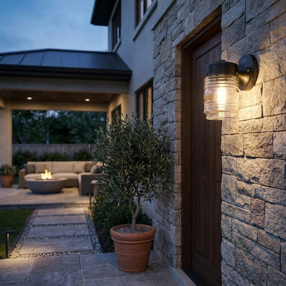 Black Standard Jelly Jar One Light Outdoor Wall Light