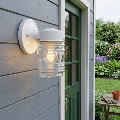 White Standard Jelly Jar One Light Outdoor Wall Light