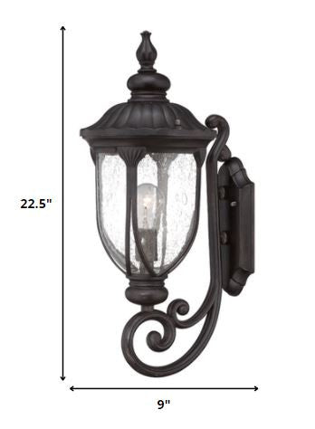 XL Black Cast Aluminum Glass Lantern Wall Light