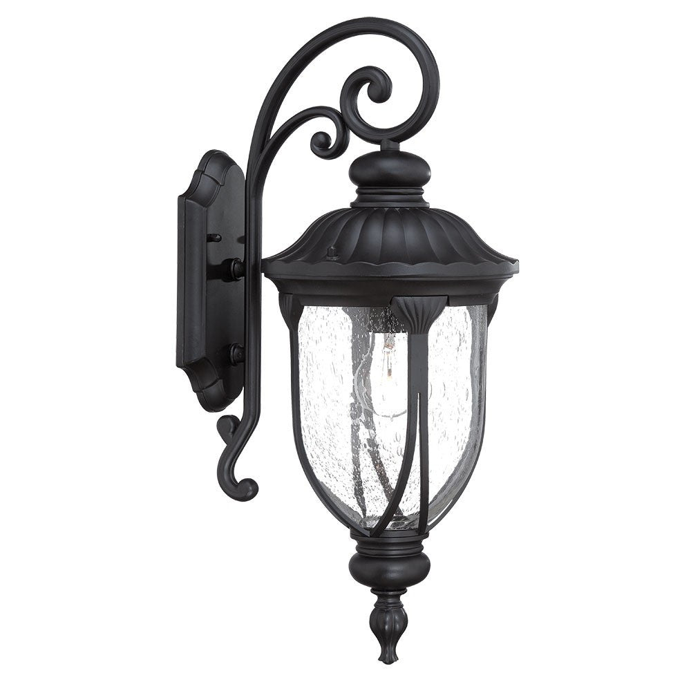 XL Matte Black Cast Aluminum Glass Lantern Wall Sconce