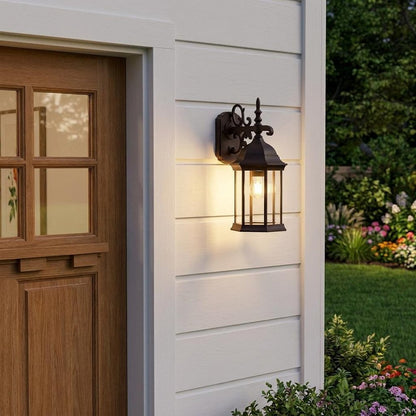 Narrow Matte Black Domed Hanging Glass Lantern Wall Light