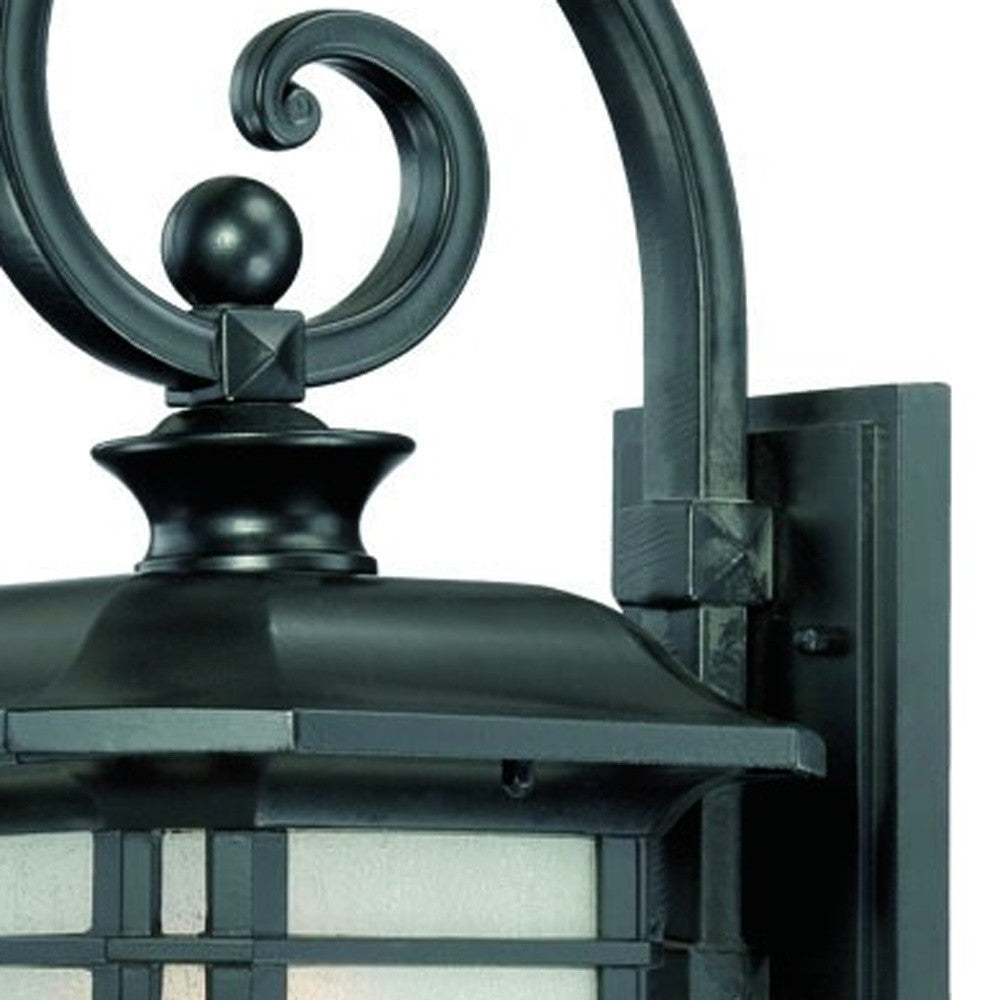 XL Matte Black Frosted Linen Glass Lantern Wall Light