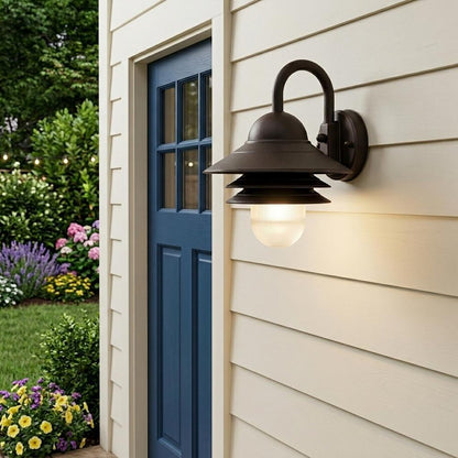 Antique Bronze Three Tier Lamp Shade Outdoor Wall Light