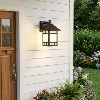 Petite Antique Bronze Frosted Glass Lantern Wall Light