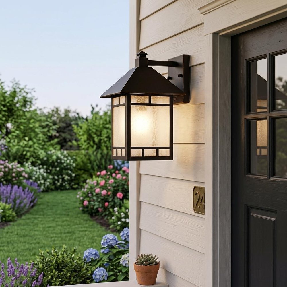 Antique Bronze Frosted Glass Lantern Wall Light