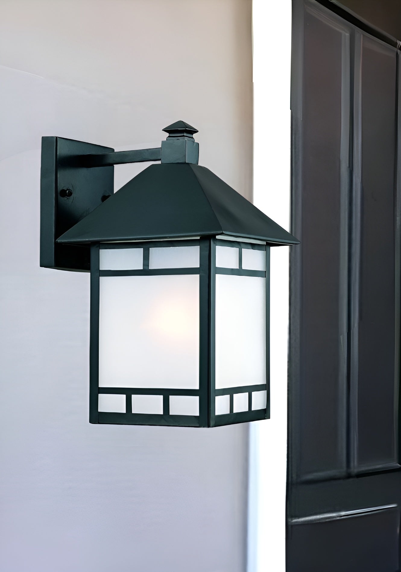 Matte Black Frosted Glass Lantern Wall Light