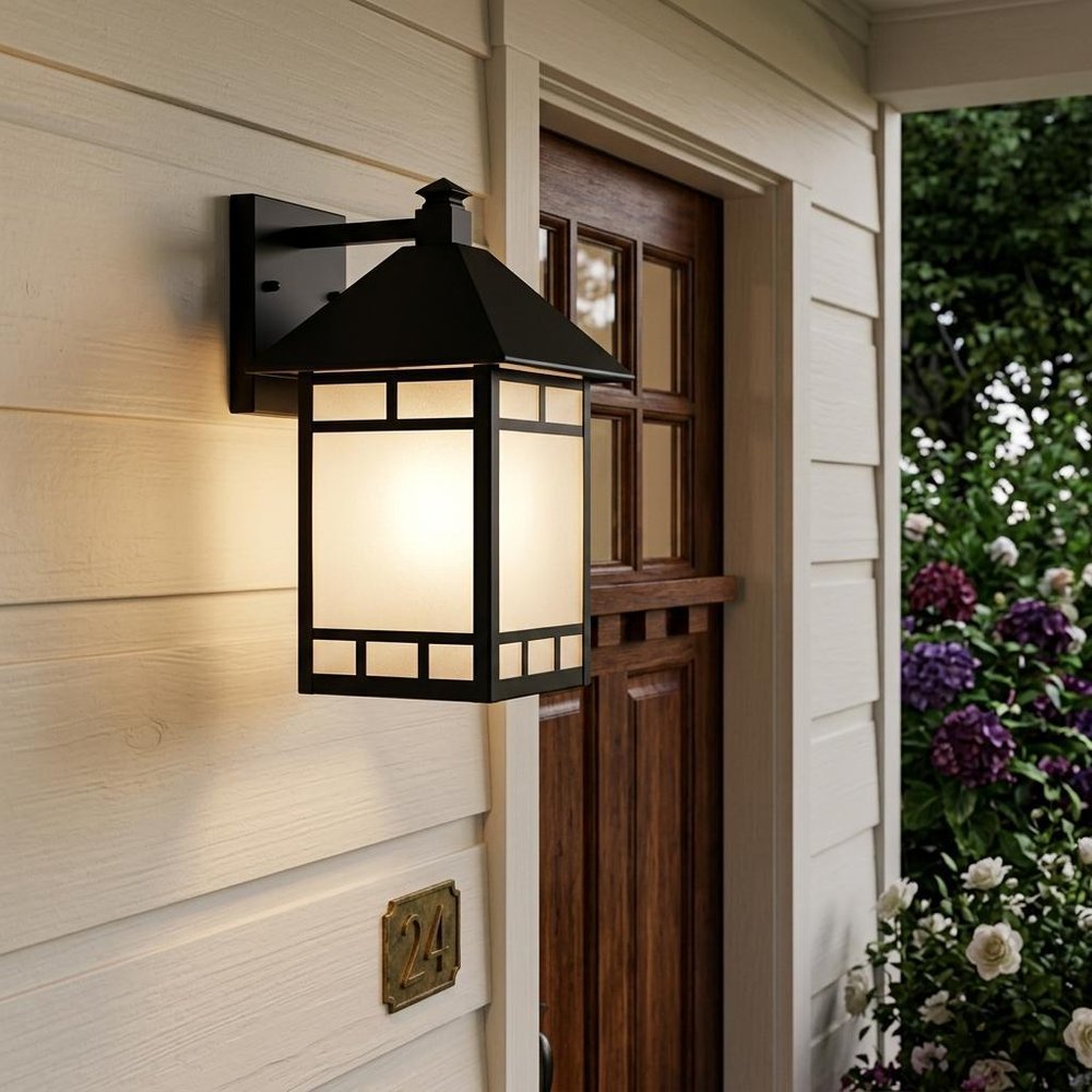 XL Matte Black Frosted Glass Lantern Wall Light