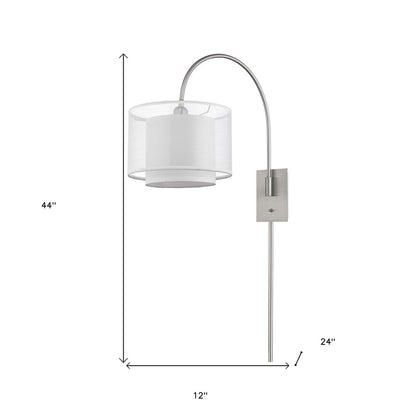 44" Clear Silver And White Metal And Sheer Fabric Flush Mount Wall Sconce
