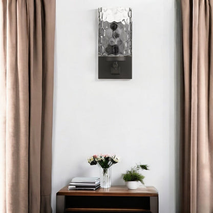 Bronze Metal and Pebbled Glass Wall Sconce