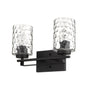 Black Metal and Pebbled Glass Two Light Wall Sconce