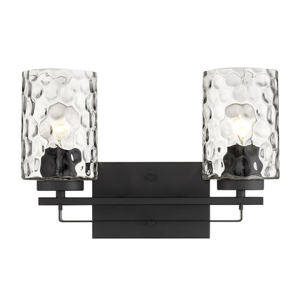 Black Metal and Pebbled Glass Two Light Wall Sconce