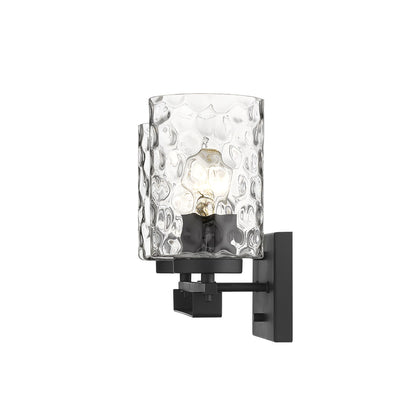 Black Metal and Pebbled Glass Two Light Wall Sconce