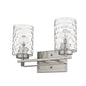 Silver Metal and Pebbled Glass Two Light Wall Sconce