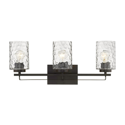 24" Bronze And Clear Steel And Glass Three Light Flush Mounted Sconce