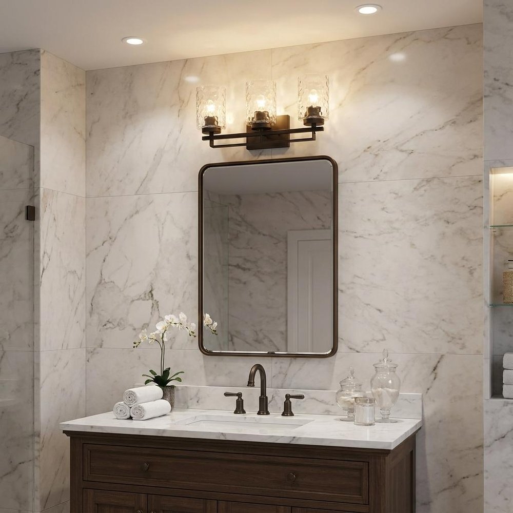 24" Bronze And Clear Steel And Glass Three Light Flush Mounted Sconce