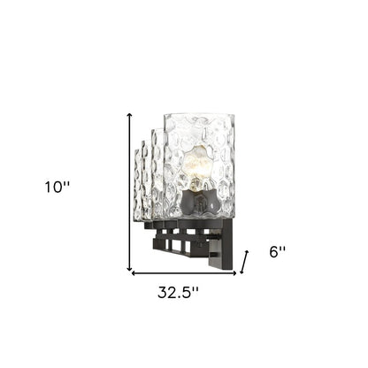 10" Black And Clear Metal and Glass Vanity Flush Mounted Sconce