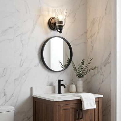 Black Metal and Pebbled Glass Wall Light